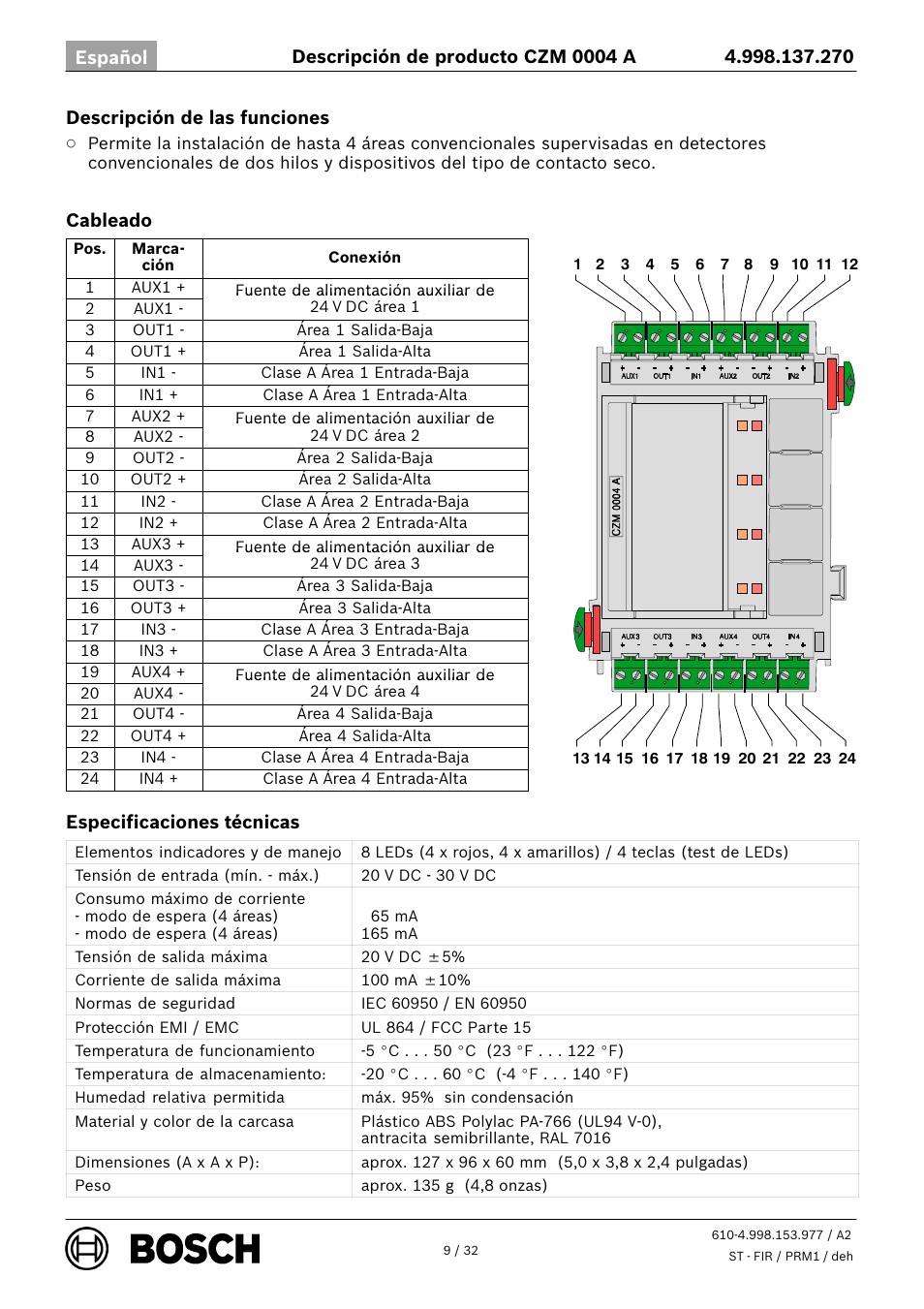 Bosch CZM 0004 A 4 Zone Conventional Module User Manual | Page 9 / 32