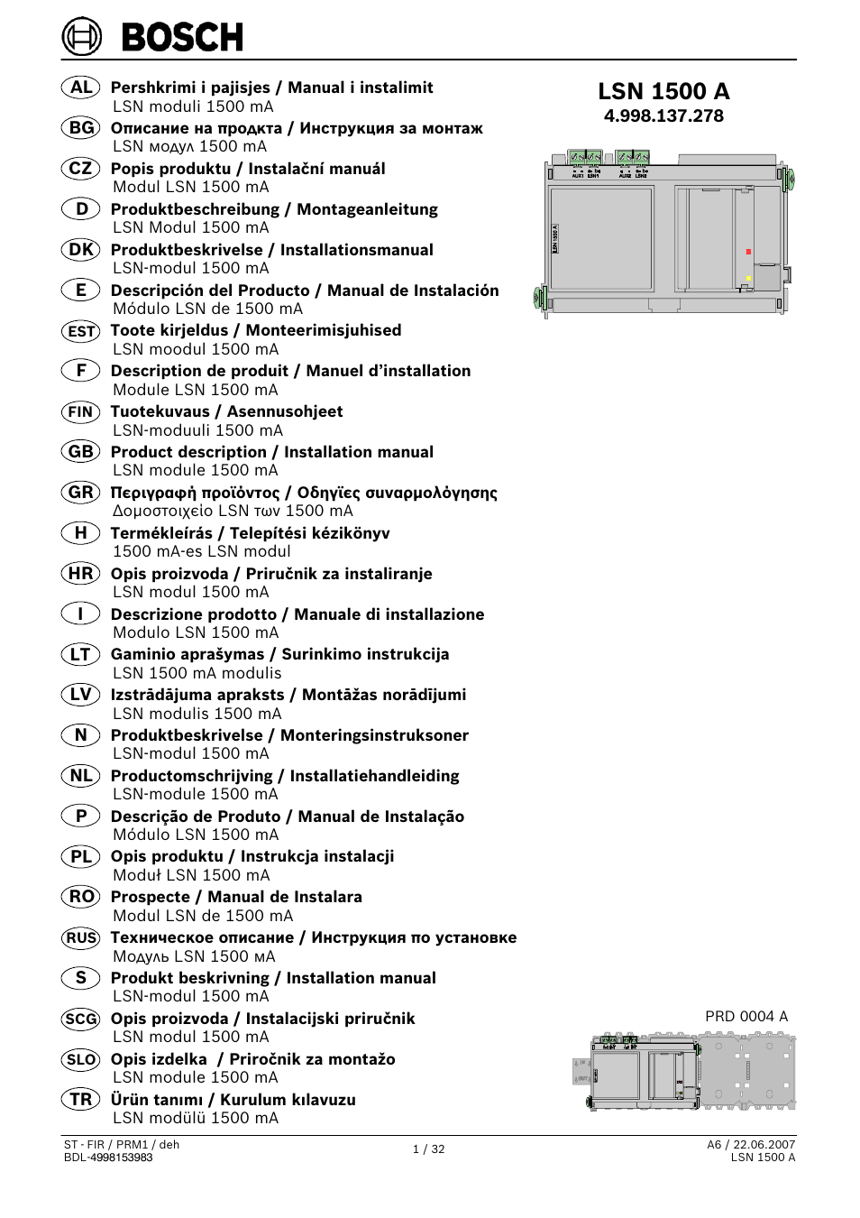 Bosch LSN 1500 A LSN improved Module 1500 mA User Manual | 32 pages