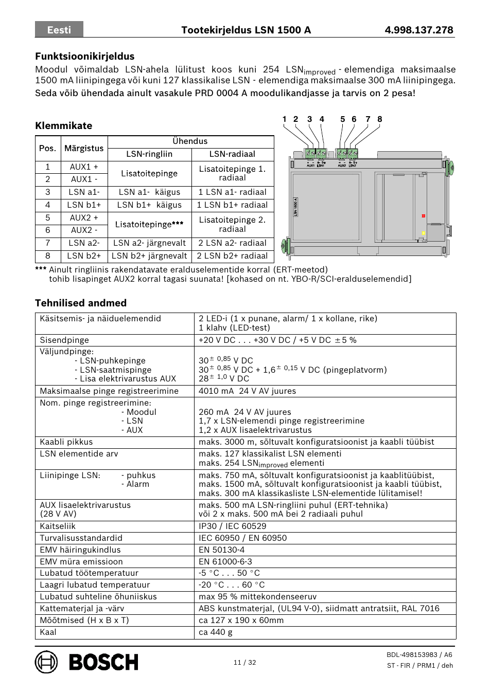 Bosch LSN 1500 A LSN improved Module 1500 mA User Manual | Page 11 / 32