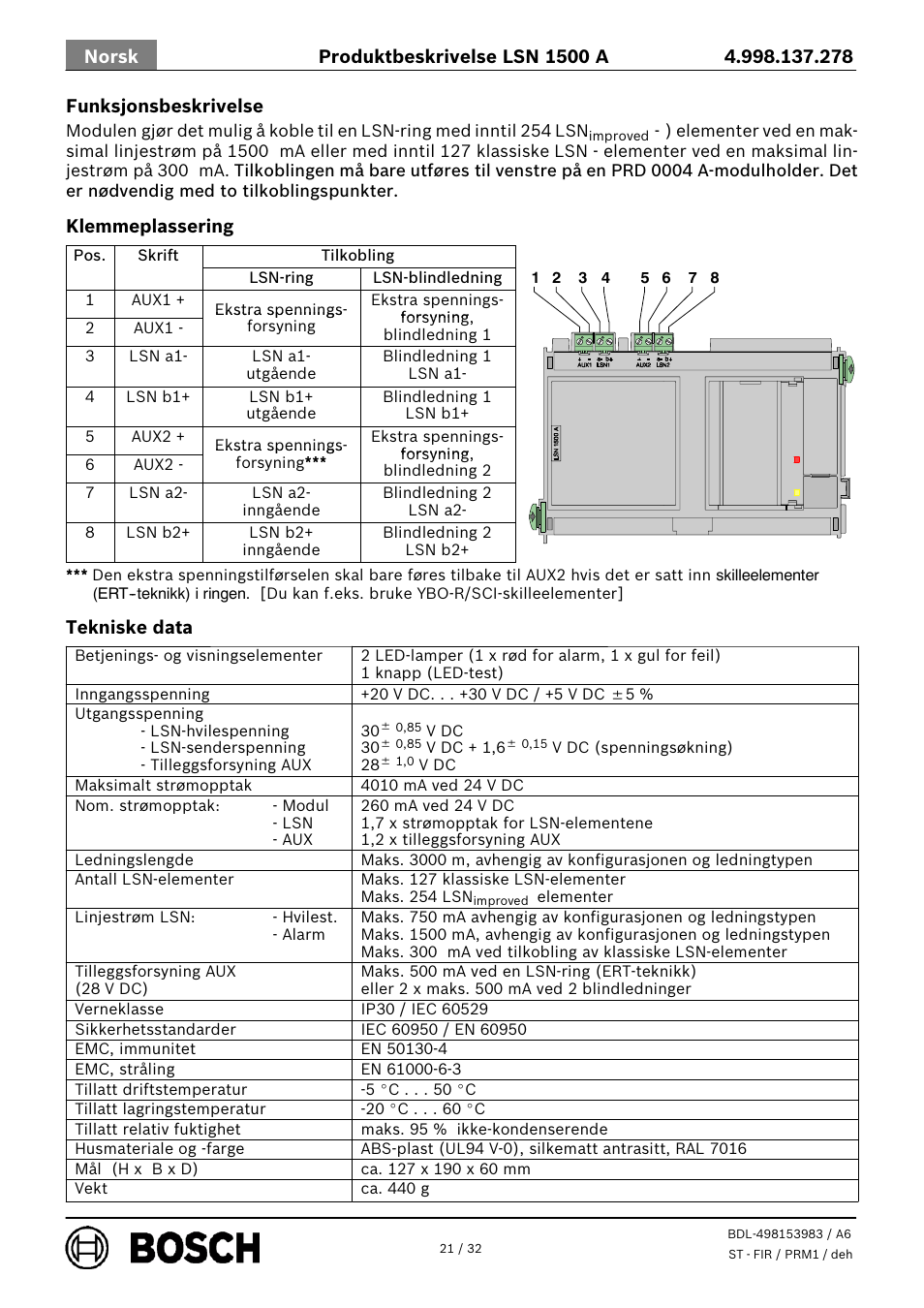 Bosch LSN 1500 A LSN improved Module 1500 mA User Manual | Page 21 / 32