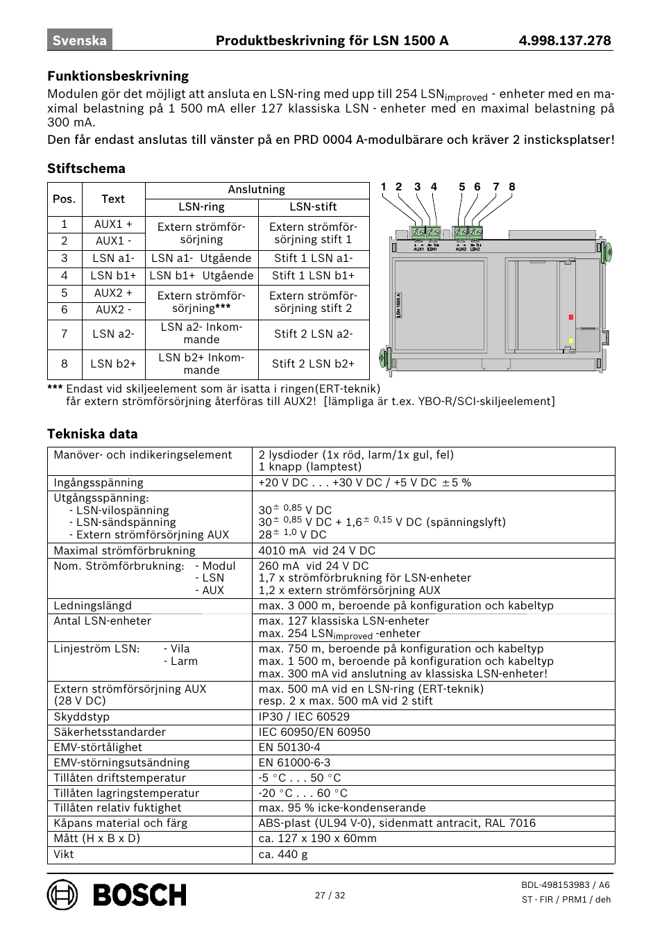 Bosch LSN 1500 A LSN improved Module 1500 mA User Manual | Page 27 / 32