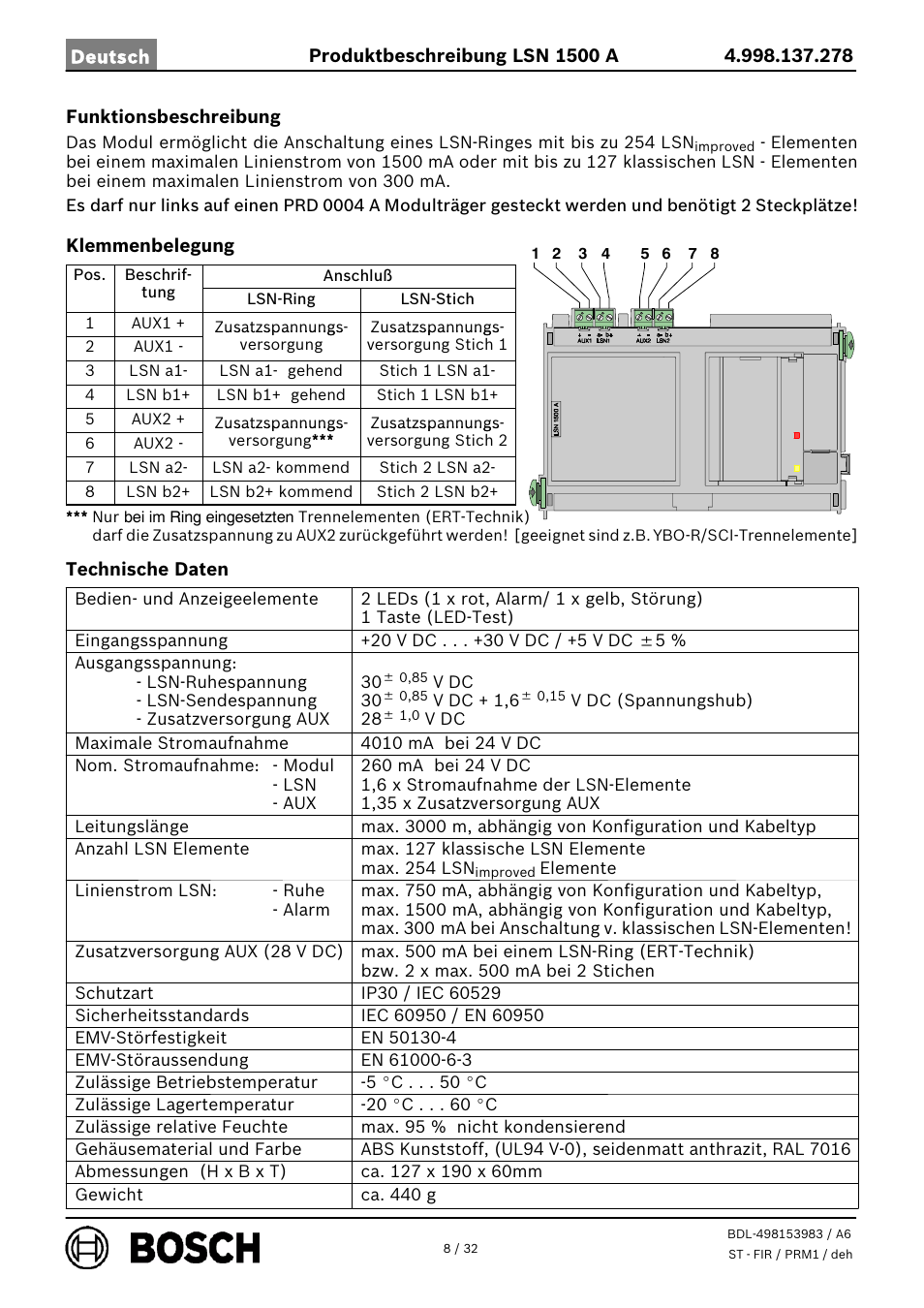 Bosch LSN 1500 A LSN improved Module 1500 mA User Manual | Page 8 / 32