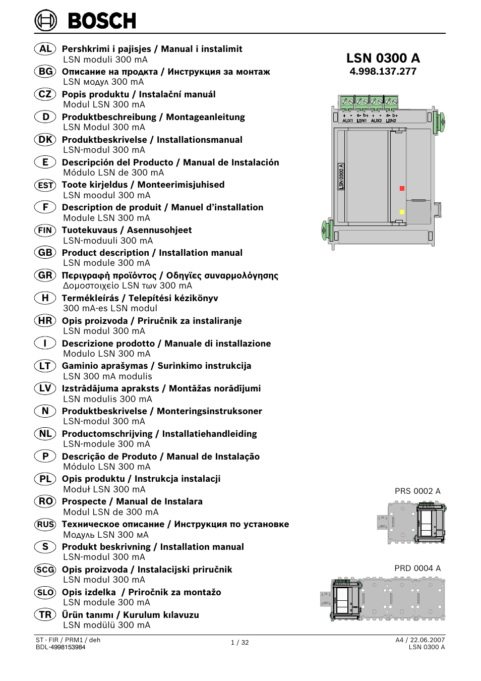 Bosch LSN 0300 A LSN improved Module 300 mA User Manual | 32 pages