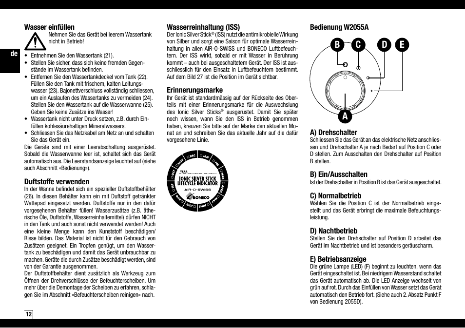 Boneco Air-O-Swiss AOS W2055A User Manual | Page 12 / 128