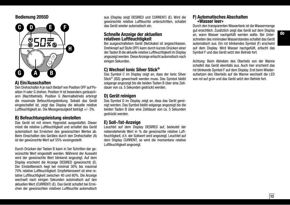 Boneco Air-O-Swiss AOS W2055A User Manual | Page 13 / 128