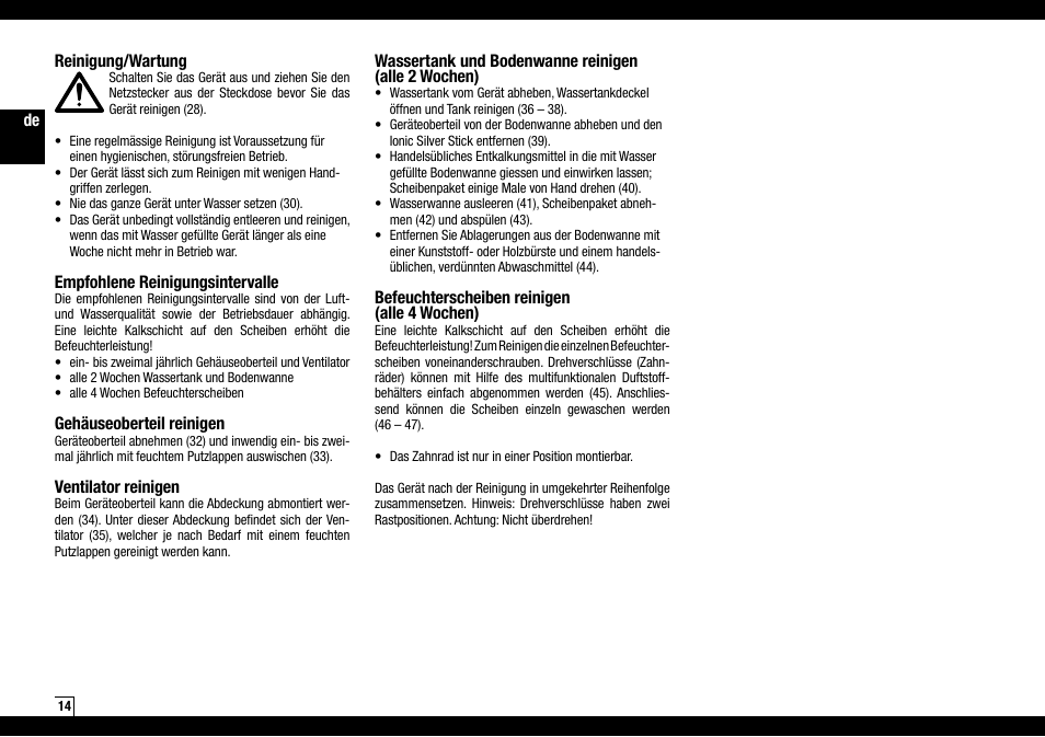 Boneco Air-O-Swiss AOS W2055A User Manual | Page 14 / 128