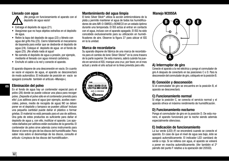 Boneco Air-O-Swiss AOS W2055A User Manual | Page 52 / 128