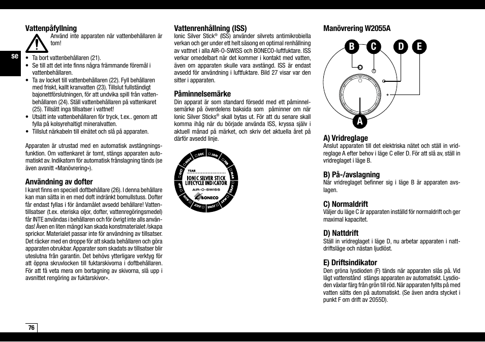 Boneco Air-O-Swiss AOS W2055A User Manual | Page 76 / 128