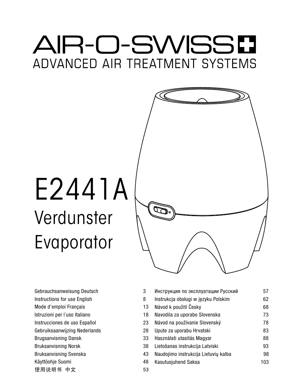 E2441a, Verdunster evaporator | Boneco Air-O-Swiss E2441A User Manual | Page 2 / 114