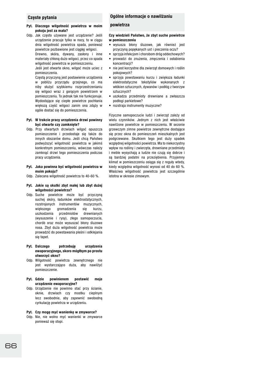 Ogólne informacje o nawilżaniu powietrza, Częste pytania | Boneco Air-O-Swiss E2441A User Manual | Page 72 / 114