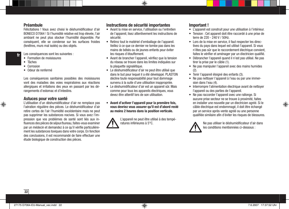 Boneco Air-O-Swiss Boneco D7064 User Manual | Page 22 / 112