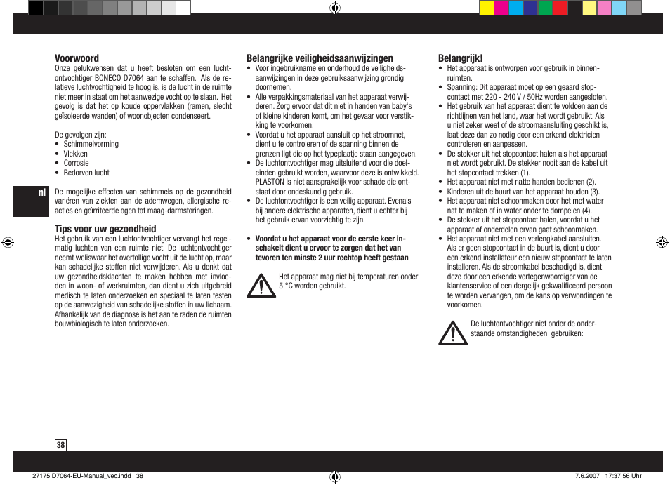 Boneco Air-O-Swiss Boneco D7064 User Manual | Page 38 / 112