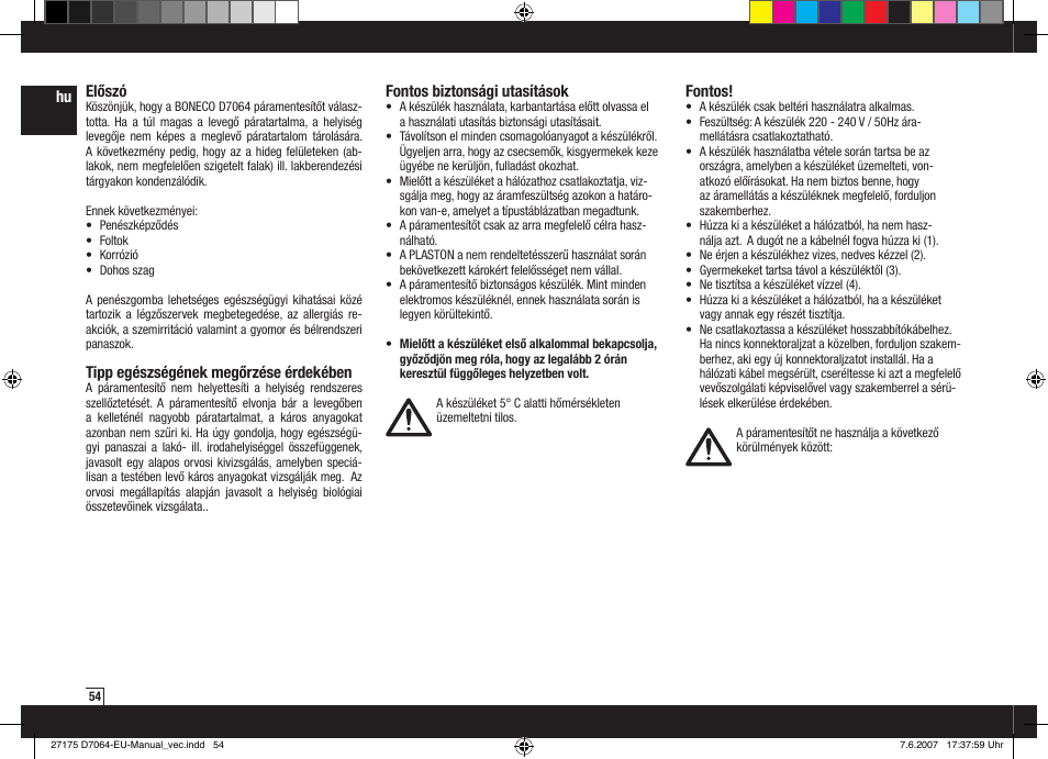 Boneco Air-O-Swiss Boneco D7064 User Manual | Page 54 / 112