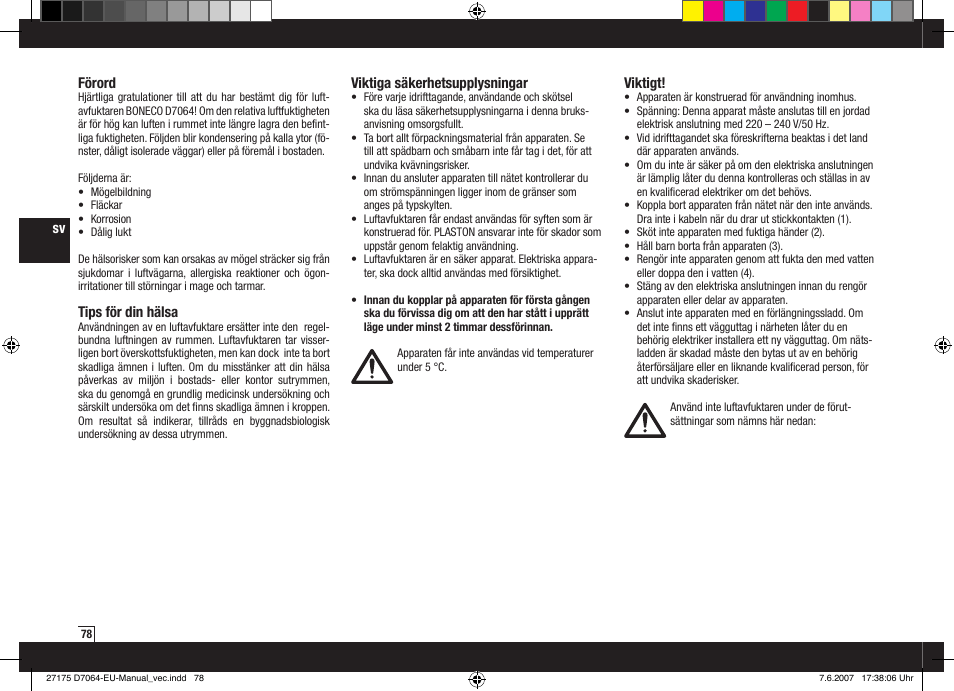 Boneco Air-O-Swiss Boneco D7064 User Manual | Page 78 / 112