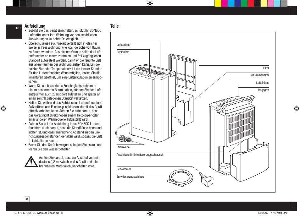 Boneco Air-O-Swiss Boneco D7064 User Manual | Page 8 / 112