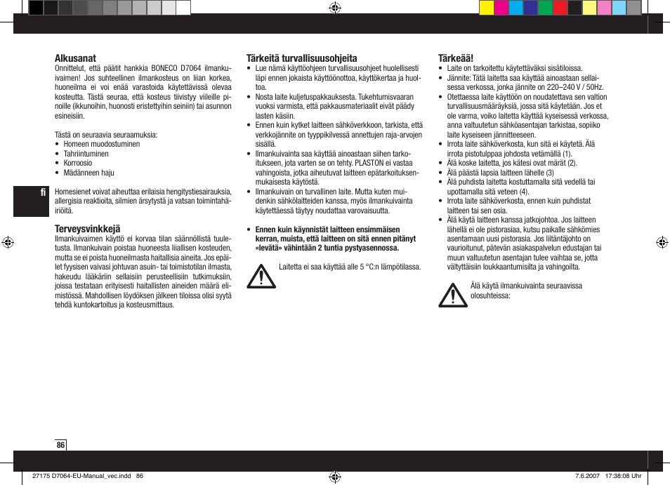 Boneco Air-O-Swiss Boneco D7064 User Manual | Page 86 / 112