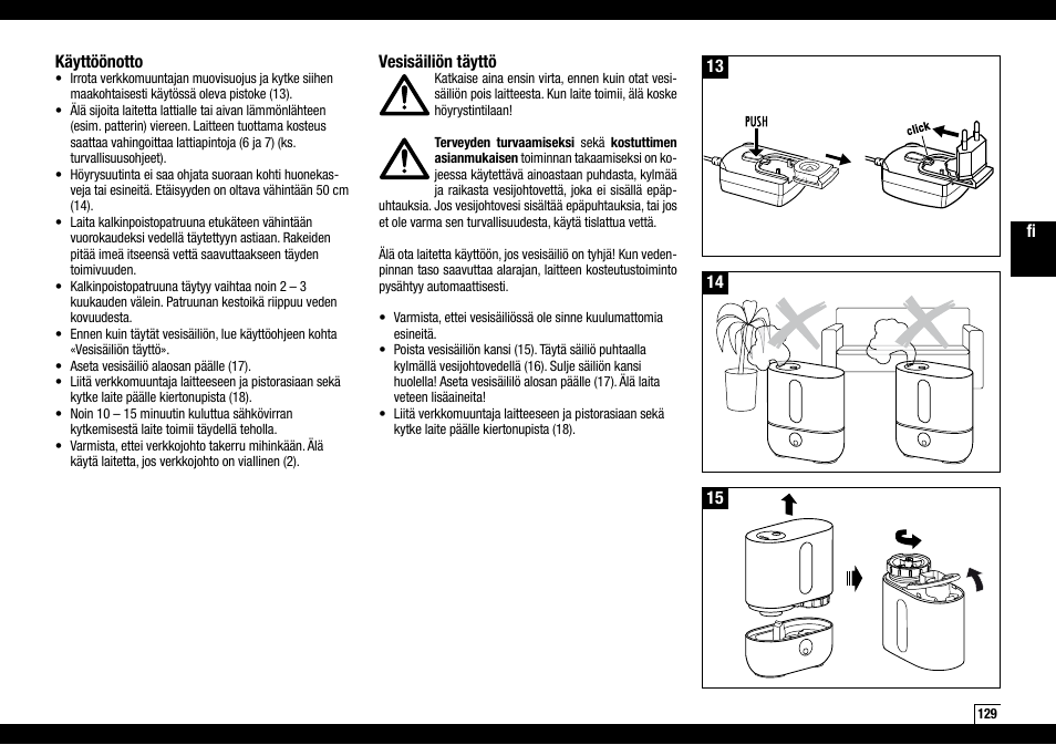 14 käyttöönotto, 13 vesisäiliön täyttö | Boneco Air-O-Swiss AOS U200 User Manual | Page 129 / 172