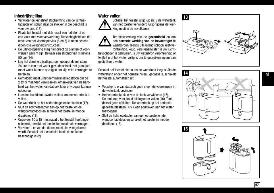 Nl 14 inbedrijfstelling, 13 water vullen | Boneco Air-O-Swiss AOS U200 User Manual | Page 57 / 172