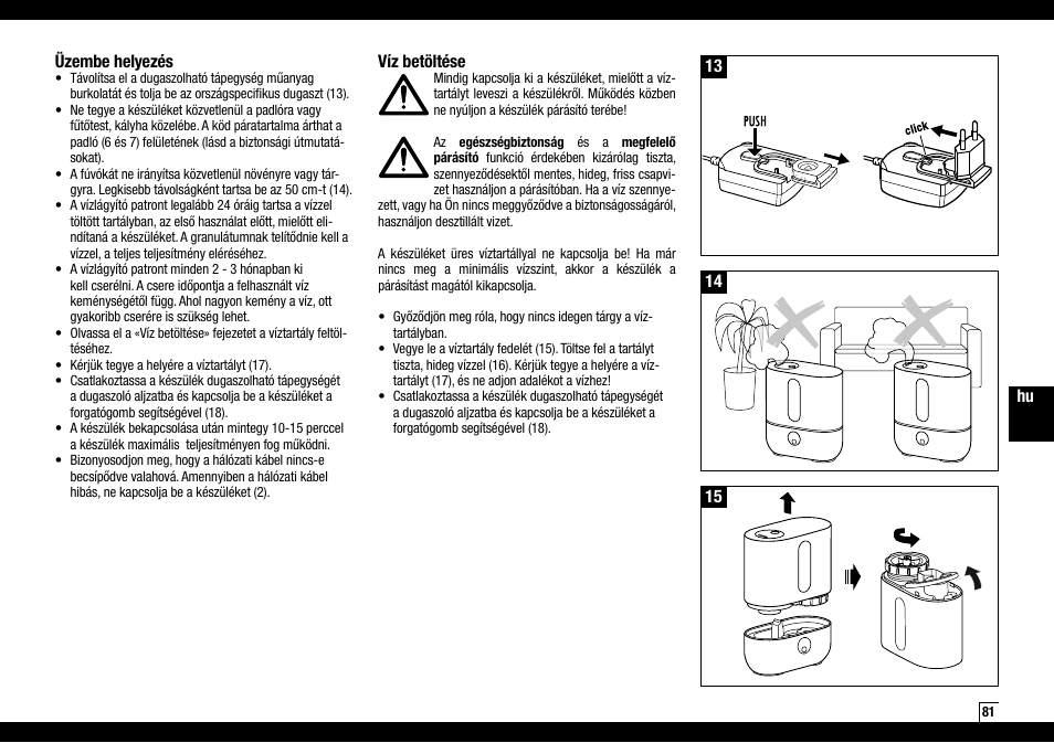 Hu 14 üzembe helyezés, 13 víz betöltése | Boneco Air-O-Swiss AOS U200 User Manual | Page 81 / 172