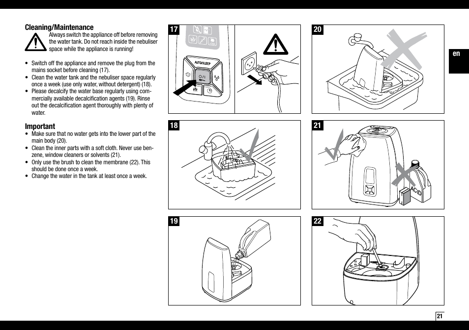 Boneco Air-O-Swiss Boneco U7144 User Manual | Page 21 / 136