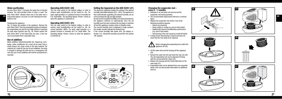 Water purification, Use of additives | Boneco Air-O-Swiss AOS E2241 User Manual | Page 11 / 45