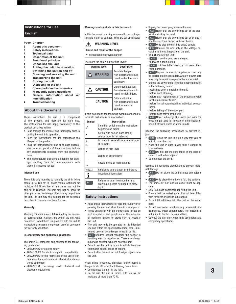 Boneco Air-O-Swiss E2441 User Manual | 66 pages