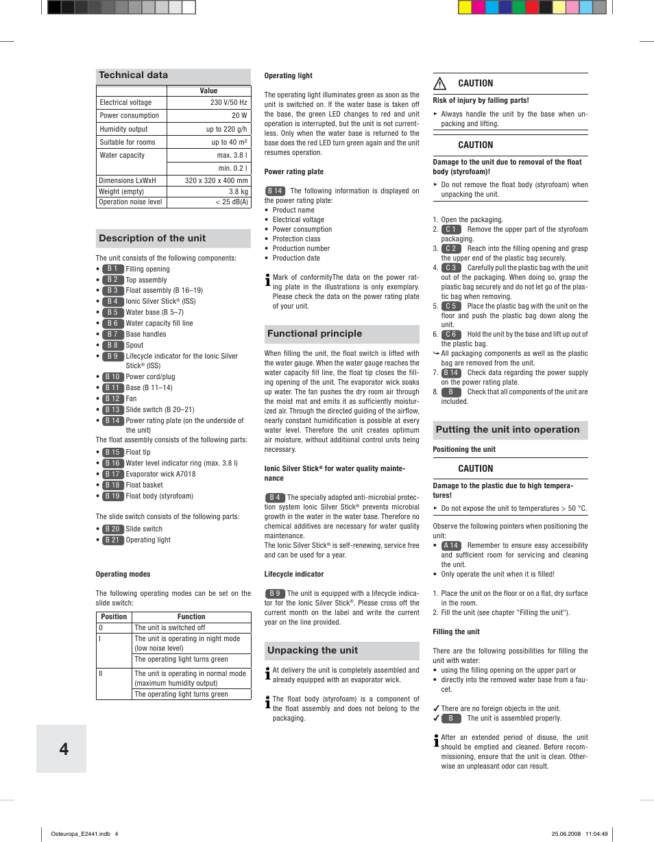 Boneco Air-O-Swiss E2441 User Manual | Page 2 / 66