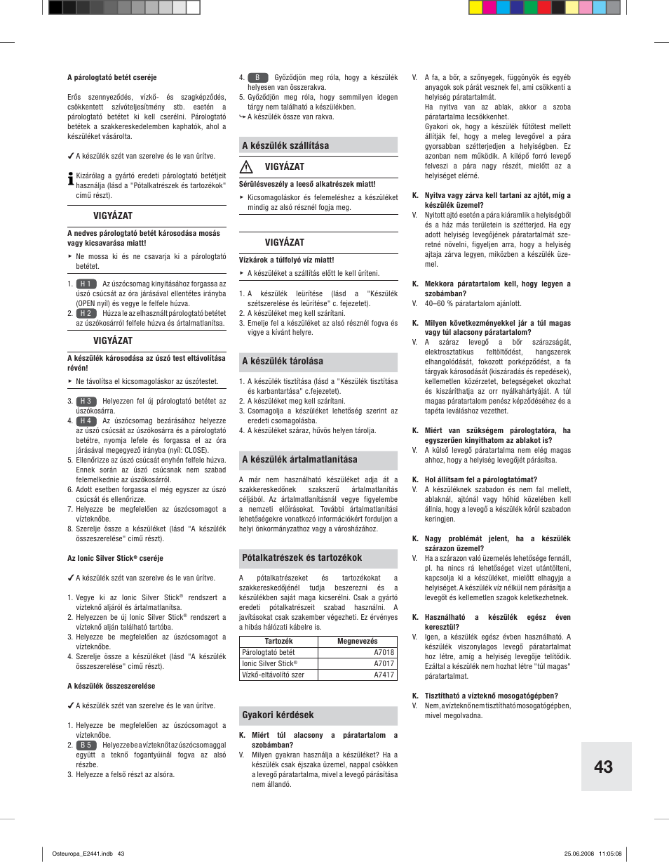 Boneco Air-O-Swiss E2441 User Manual | Page 41 / 66