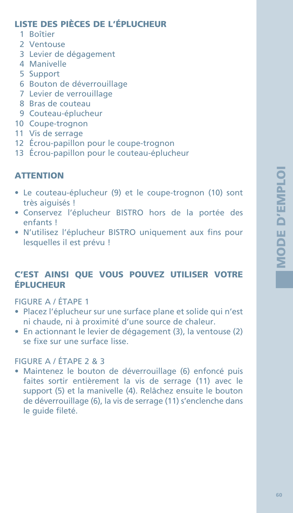 Mode d ’e m ploi | Bodum BISTRO Овощечистка User Manual | Page 12 / 46