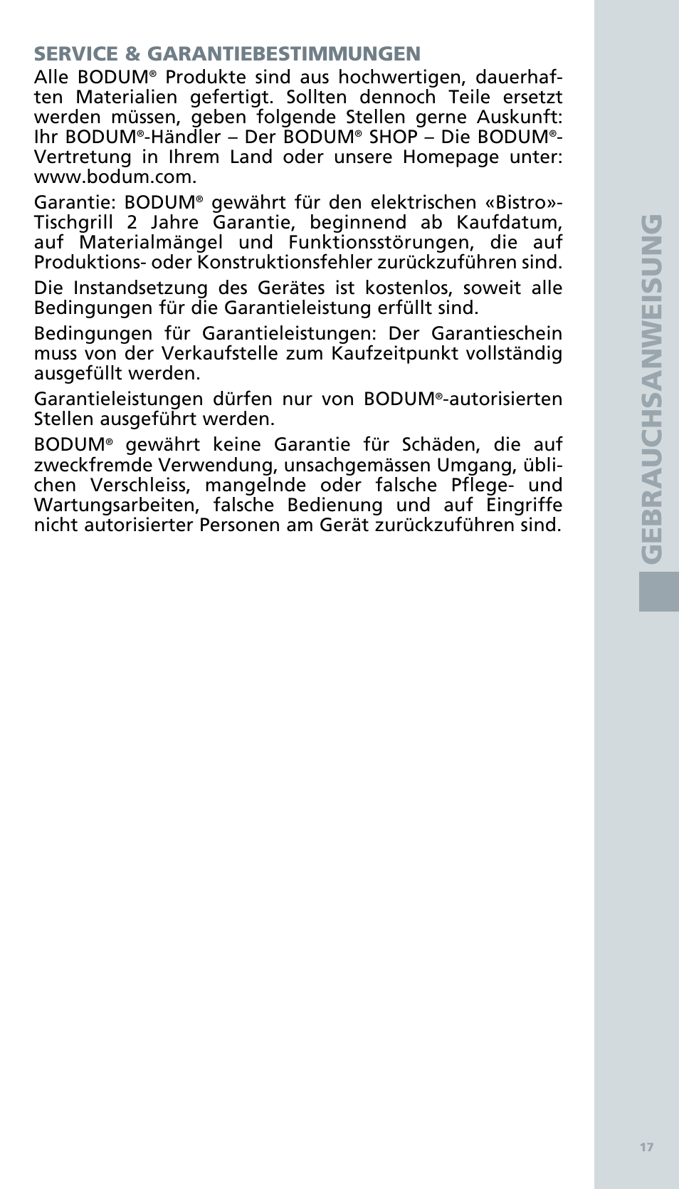 Ge b ra u ch s an w ei su ng | Bodum BISTRO Электрический гриль User Manual | Page 19 / 89