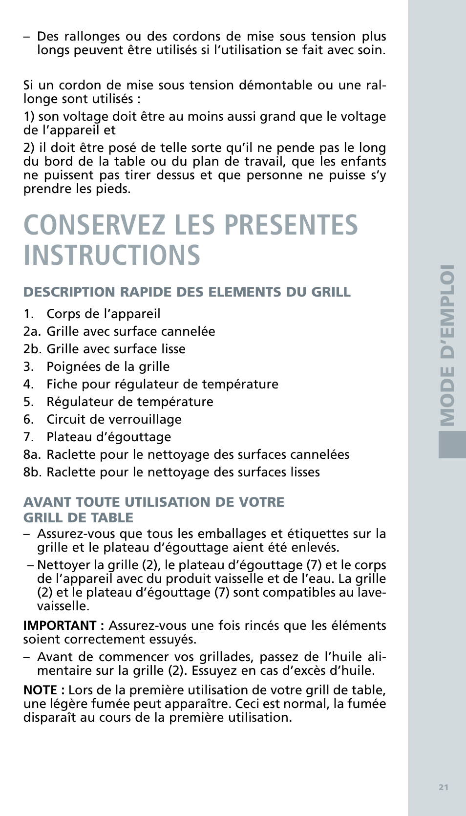 Conservez les presentes instructions, Mode d ’e m ploi | Bodum BISTRO Электрический гриль User Manual | Page 23 / 89