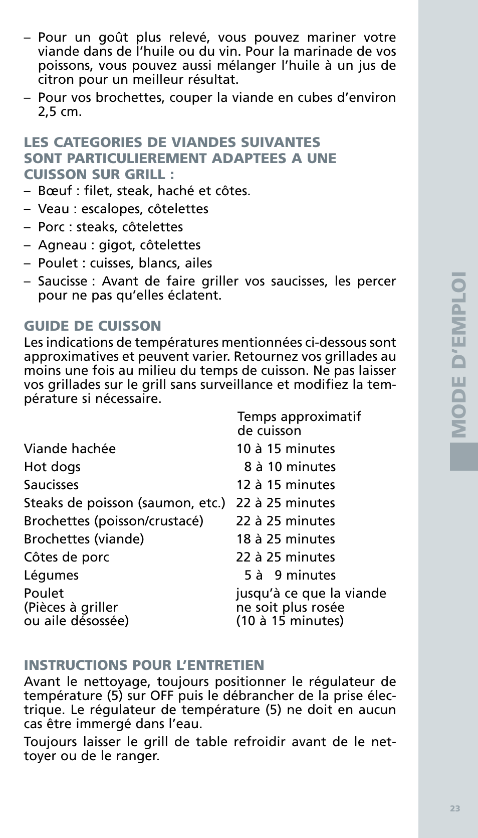 Mode d ’e m ploi | Bodum BISTRO Электрический гриль User Manual | Page 25 / 89