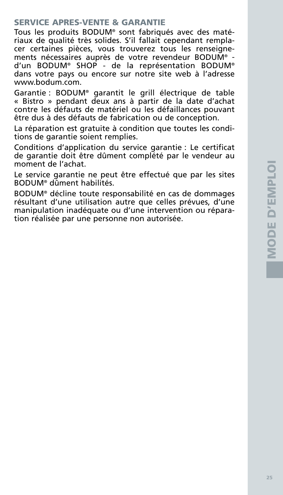 Mode d ’e m ploi | Bodum BISTRO Электрический гриль User Manual | Page 27 / 89