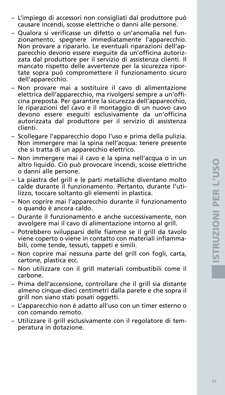 Is tr u zioni per l ’us o | Bodum BISTRO Электрический гриль User Manual | Page 43 / 89