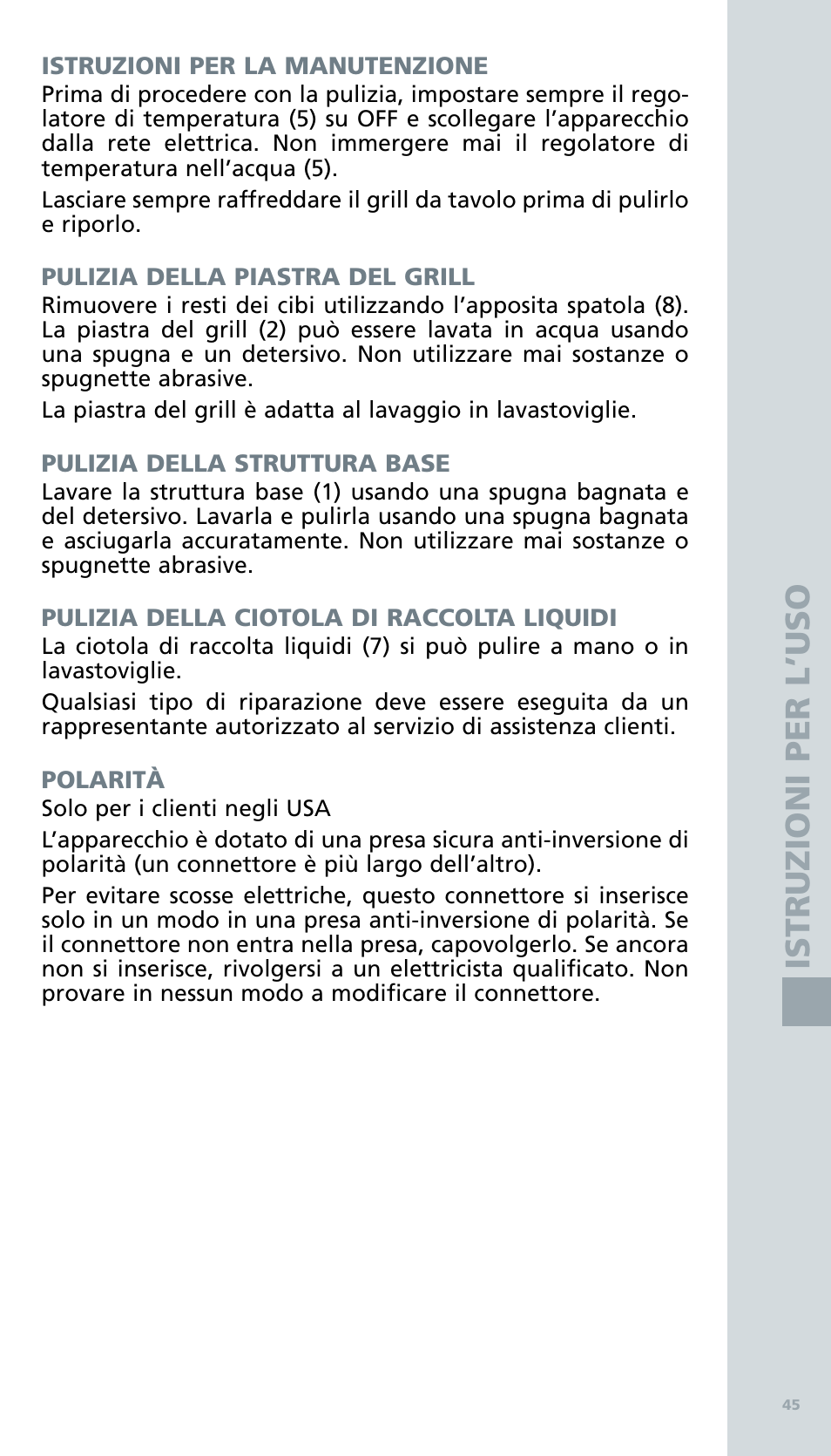 Is tr u zioni per l ’us o | Bodum BISTRO Электрический гриль User Manual | Page 47 / 89