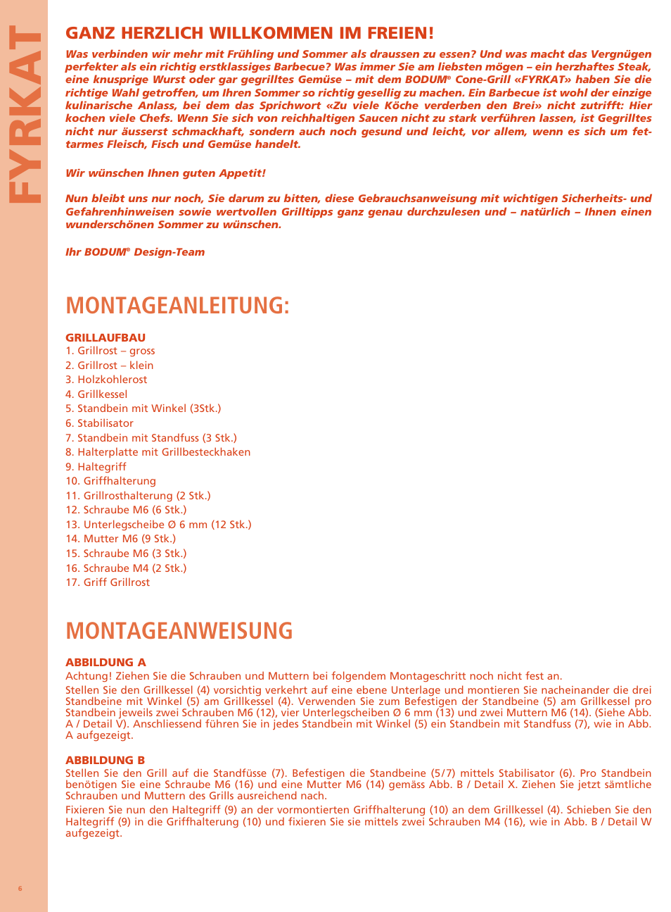 Fyrkat, Montageanleitung, Montageanweisung | Ganz herzlich willkommen im freien | Bodum FYRKAT Гриль на углях в форме конуса User Manual | Page 10 / 49