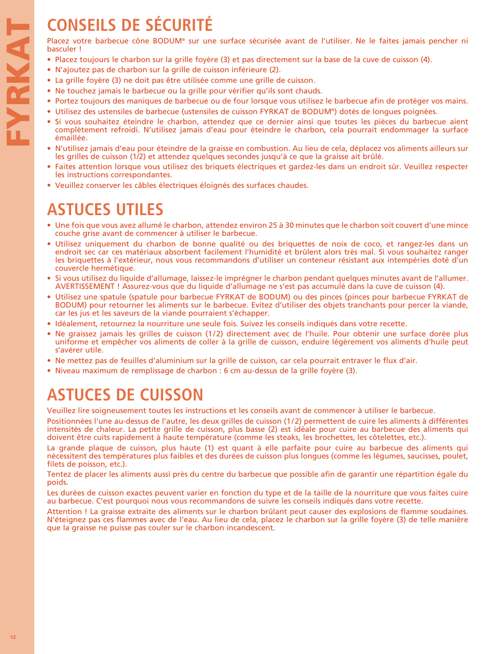 Fyrkat, Conseils de sécurité, Astuces utiles | Astuces de cuisson | Bodum FYRKAT Гриль на углях в форме конуса User Manual | Page 16 / 49