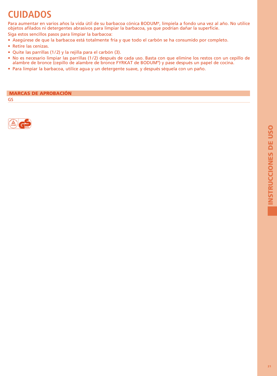 Cuidados | Bodum FYRKAT Гриль на углях в форме конуса User Manual | Page 25 / 49
