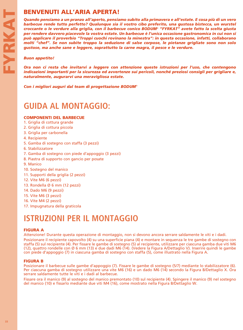 Fyrkat, Guida al montaggio, Istruzioni per il montaggio | Benvenuti all’aria aperta | Bodum FYRKAT Гриль на углях в форме конуса User Manual | Page 26 / 49