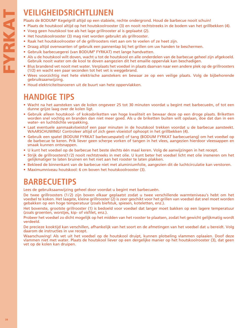 Fyrkat, Veiligheidsrichtlijnen, Handige tips | Barbecuetips | Bodum FYRKAT Гриль на углях в форме конуса User Manual | Page 32 / 49