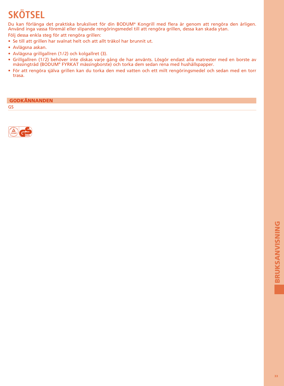 Skötsel | Bodum FYRKAT Гриль на углях в форме конуса User Manual | Page 37 / 49