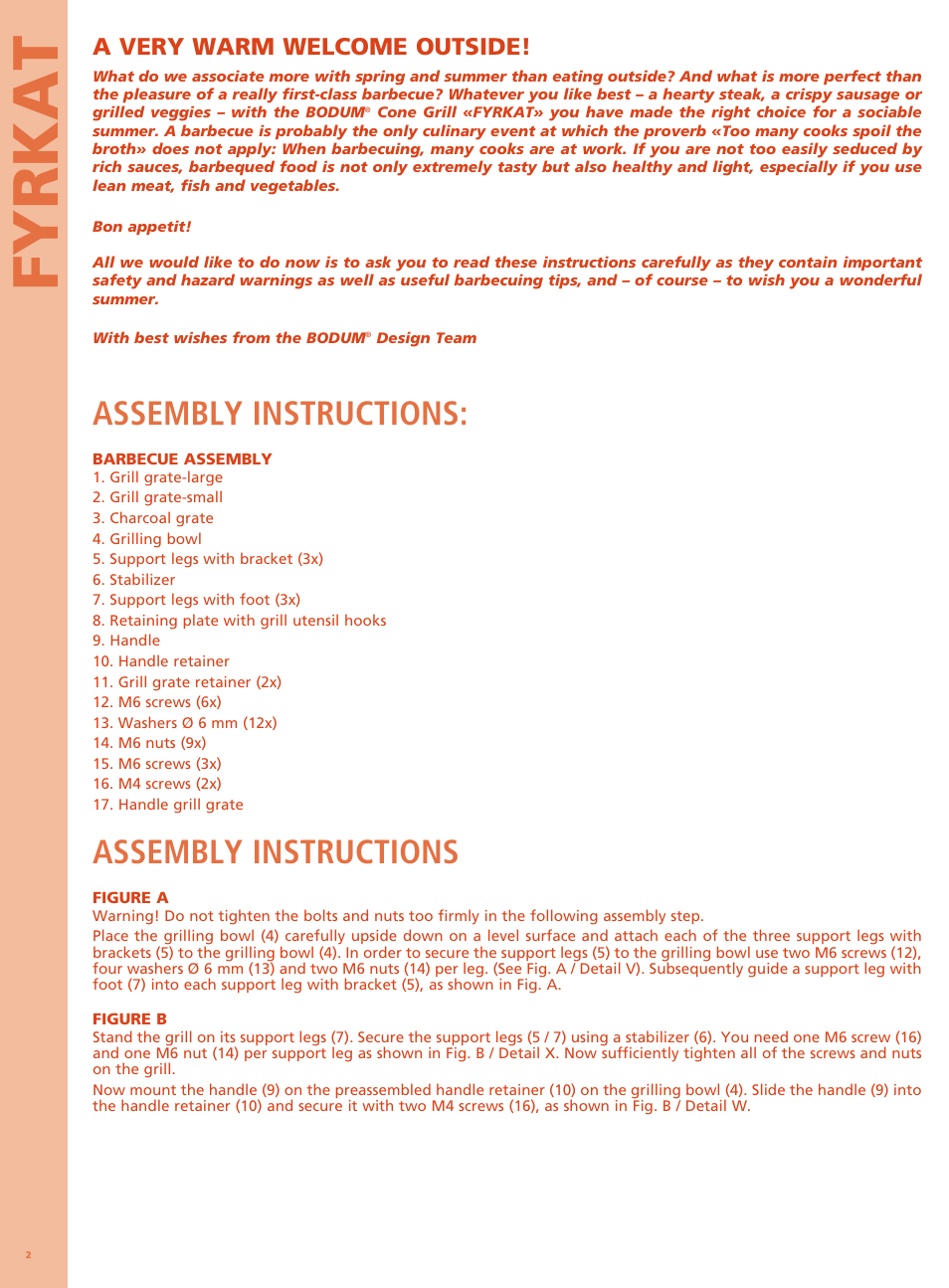 Fyrkat, Assembly instructions, A very warm welcome outside | Bodum FYRKAT Гриль на углях в форме конуса User Manual | Page 6 / 49