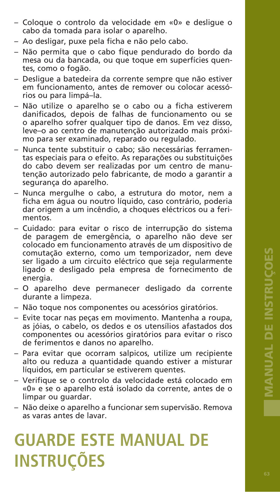 Guarde este manual de instruções, Manual de instruçoes | Bodum BISTRO Электрический миксер User Manual | Page 59 / 82