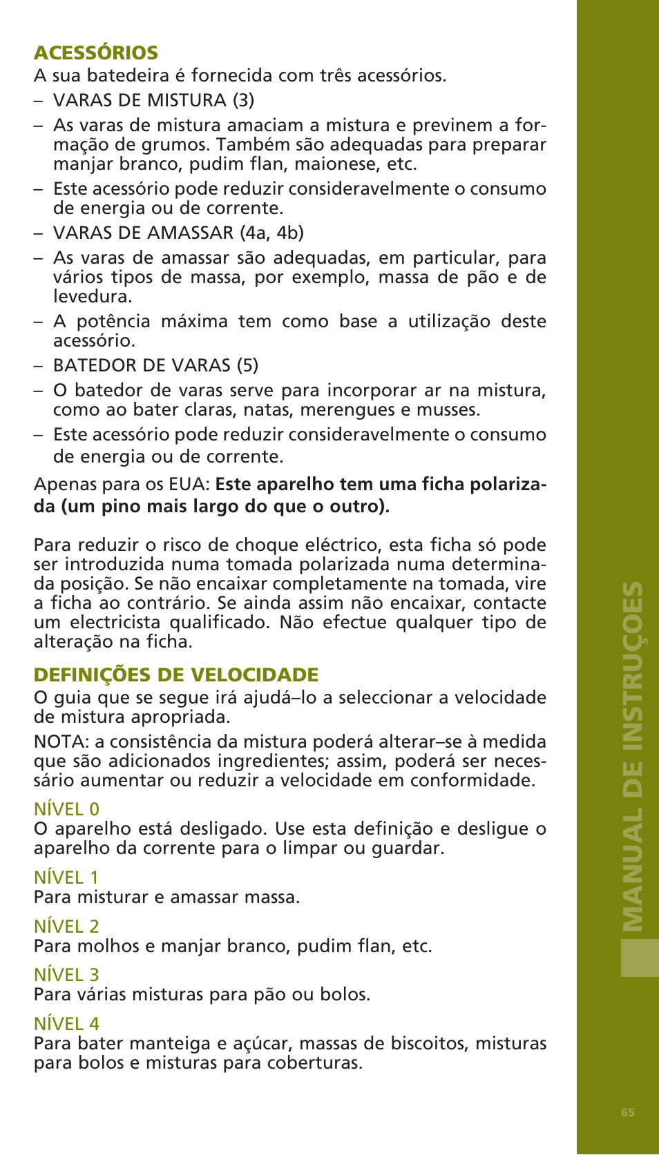 Manual de instruçoes | Bodum BISTRO Электрический миксер User Manual | Page 61 / 82