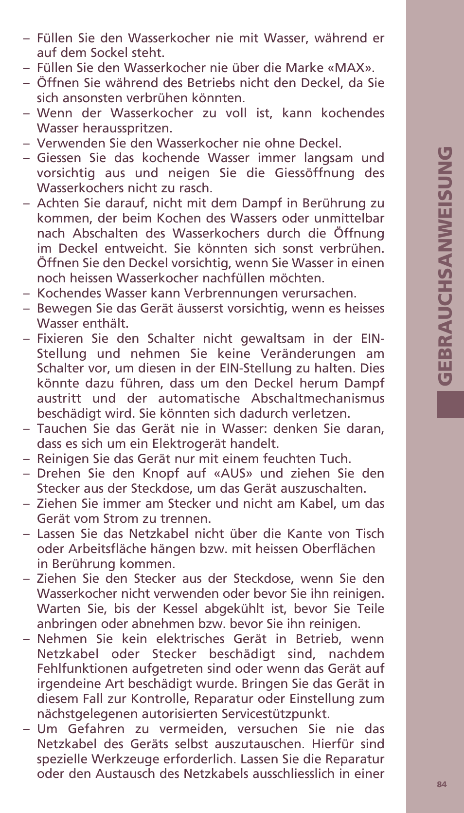 Ge b ra u ch s an w ei su ng | Bodum BISTRO Электрический чайник User Manual | Page 12 / 72