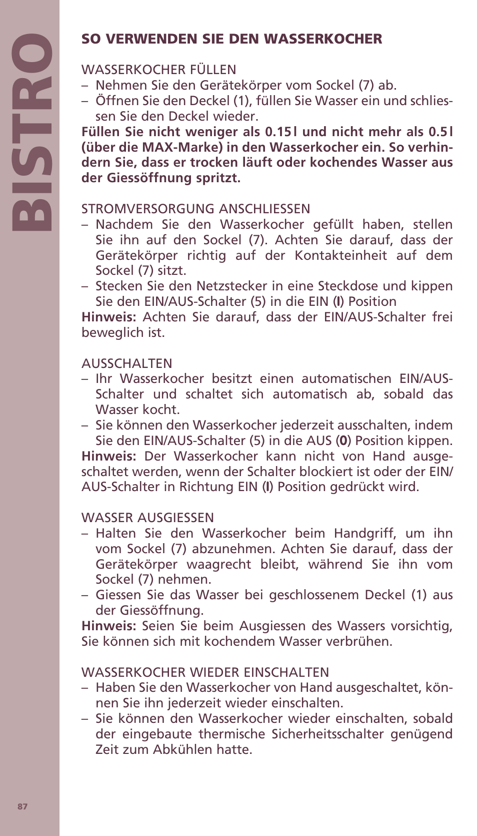 Bis tro | Bodum BISTRO Электрический чайник User Manual | Page 15 / 72