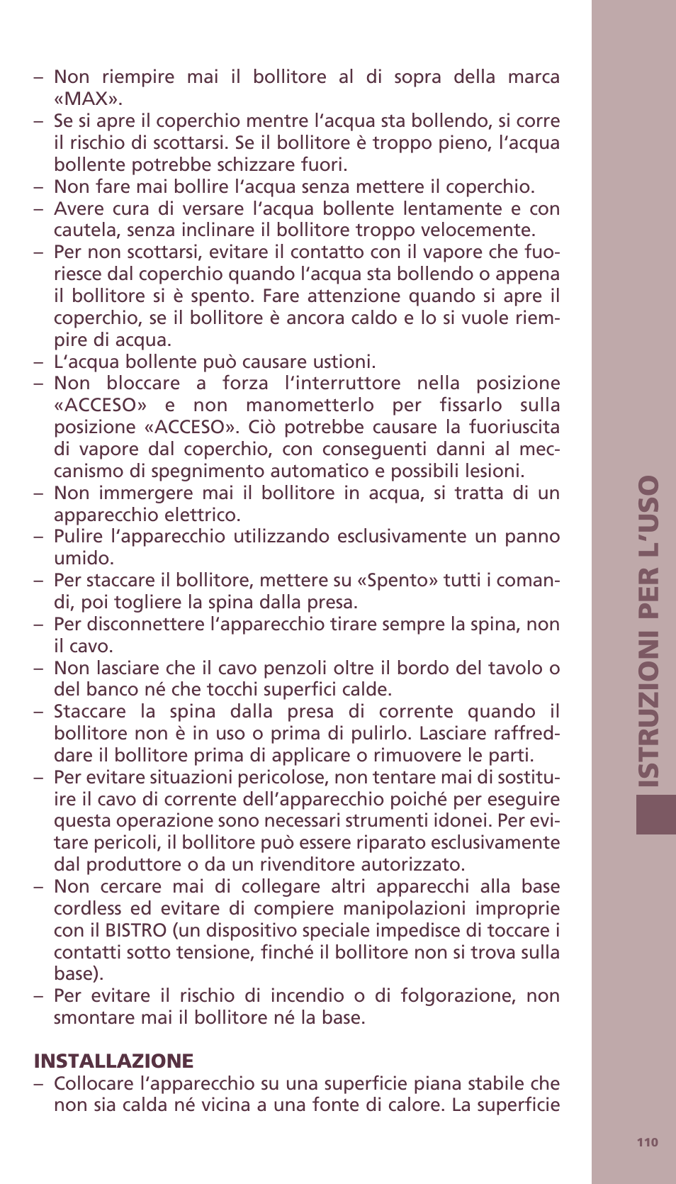Is tr u zioni per l ’us o | Bodum BISTRO Электрический чайник User Manual | Page 38 / 72