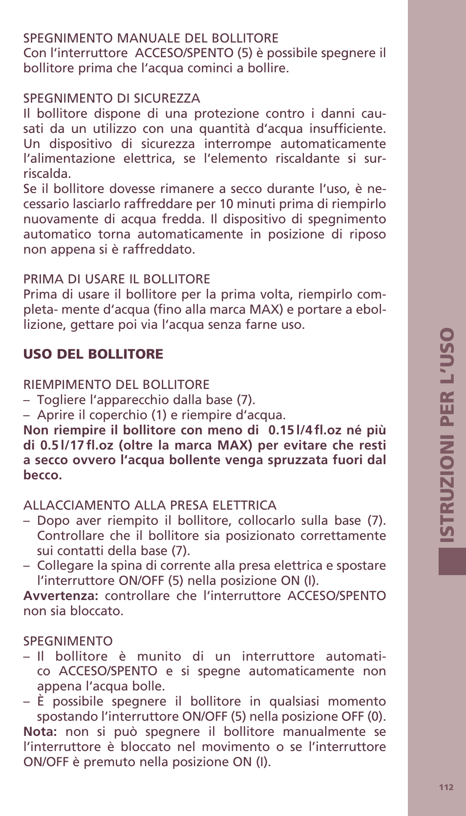 Is tr u zioni per l ’us o | Bodum BISTRO Электрический чайник User Manual | Page 40 / 72