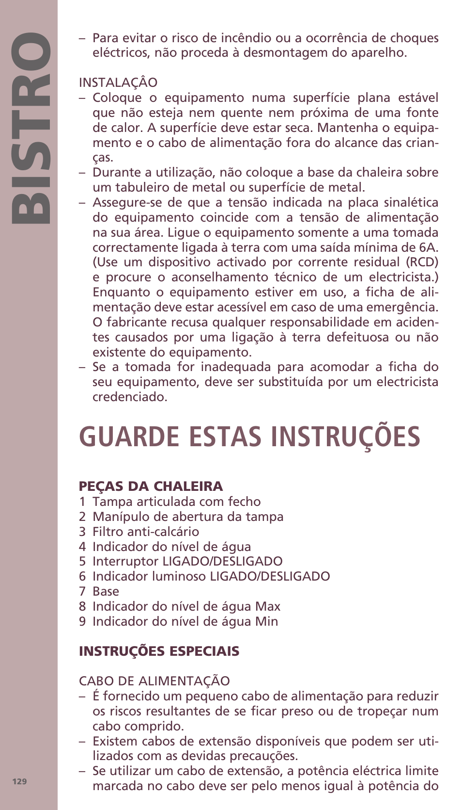 Bis tro, Guarde estas instruções | Bodum BISTRO Электрический чайник User Manual | Page 57 / 72