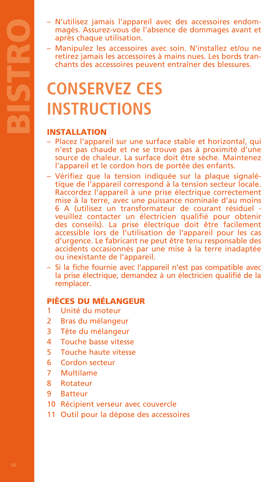 Bi stro, Conservez ces instructions | Bodum BISTRO Электрический блендер с комплектующими частями User Manual | Page 19 / 86